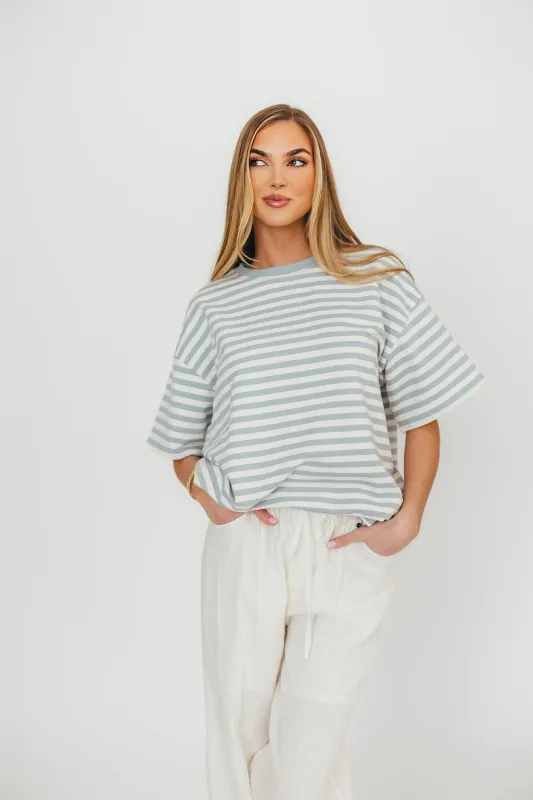 Reagan Oversized Striped T-Shirt in Dusty Blue sold by Worth Collective