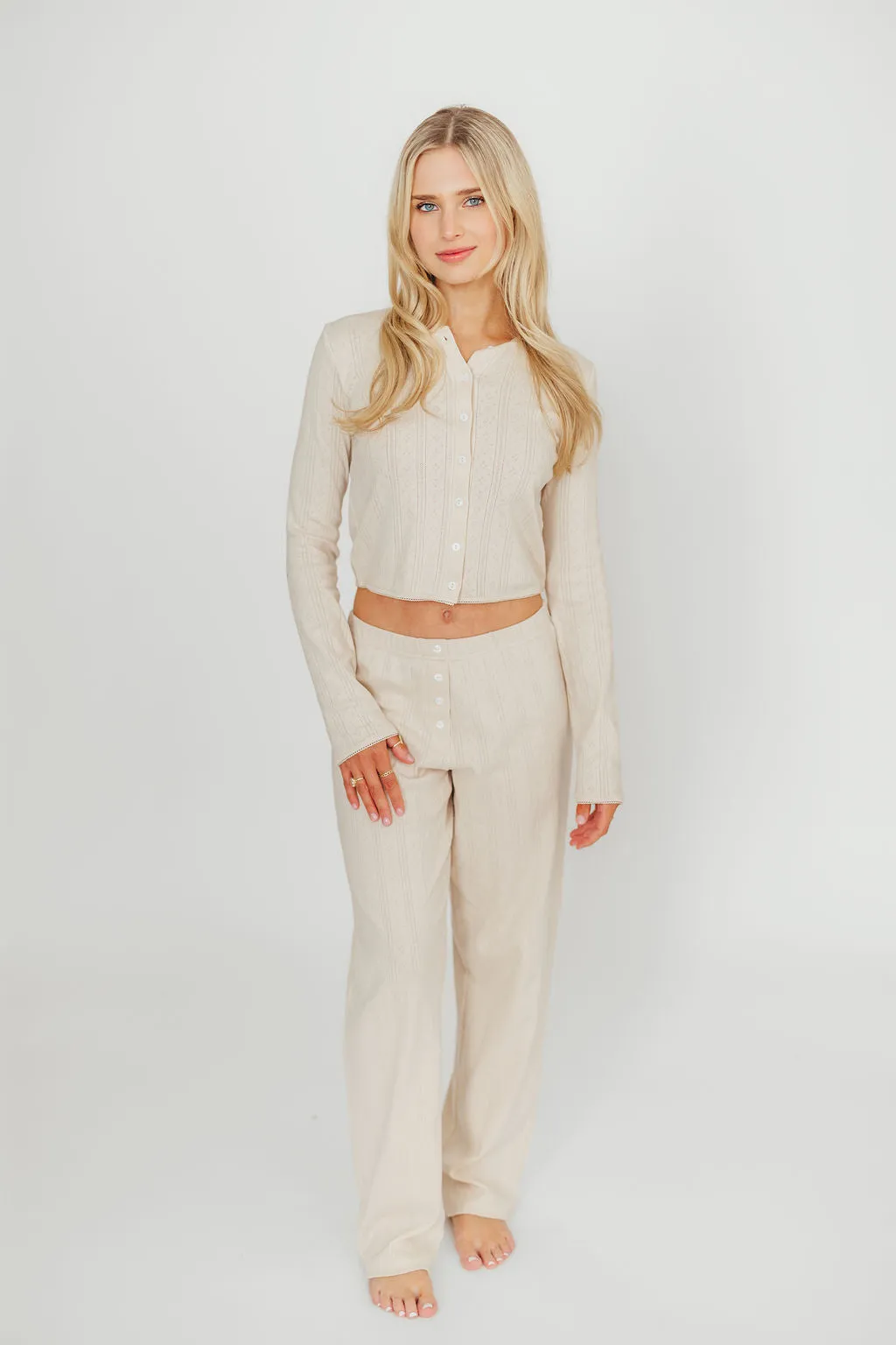 Ivey 100% Cotton Pointelle Cardigan in Cream sold by Worth Collective product image thumbnail 5