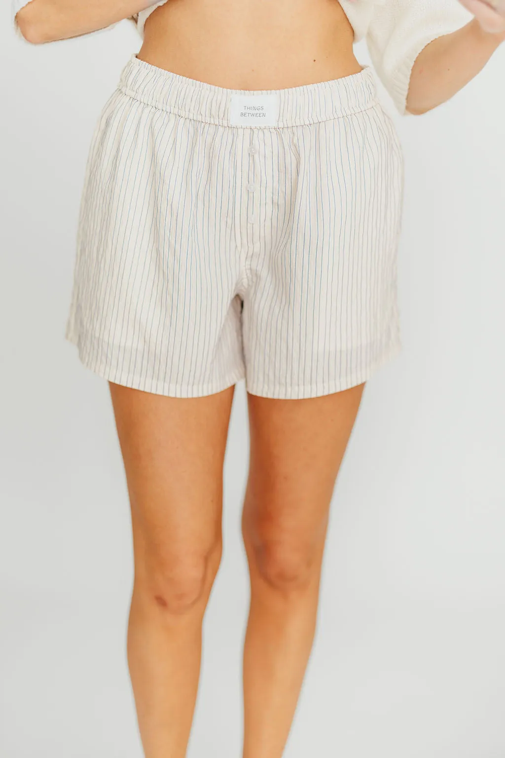 Kaeli Striped Boxer Shorts in Cream/Blue *Final-Sale* sold by Worth Collective