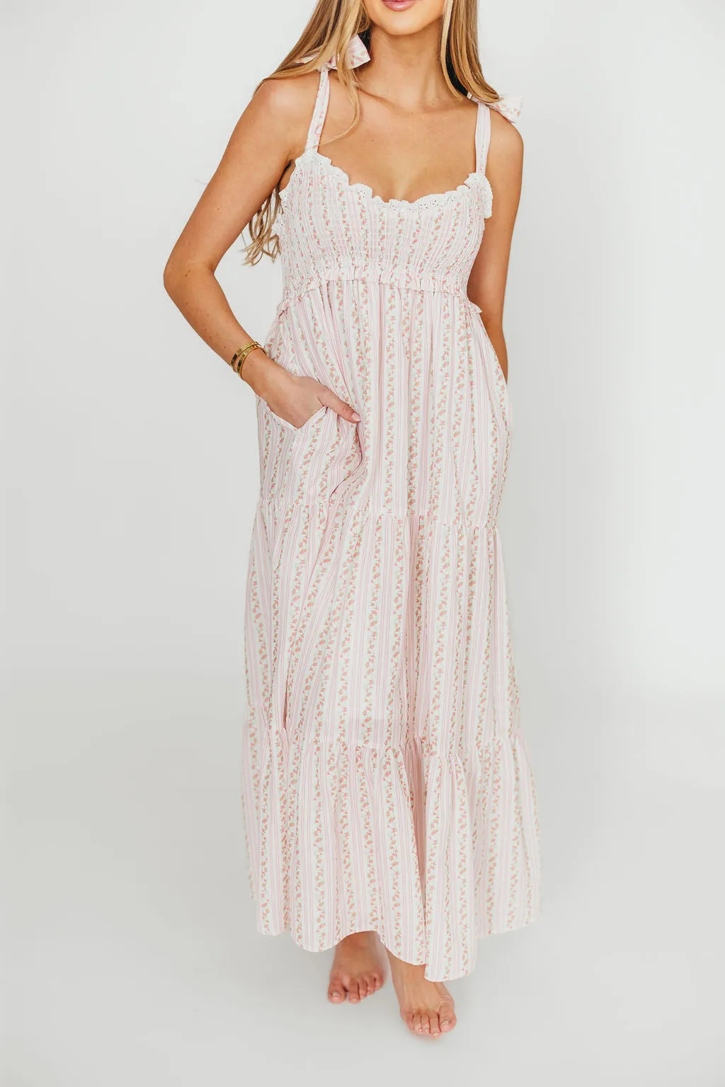 Vivienne Maxi Sundress in Ivory/Pink Floral sold by Worth Collective