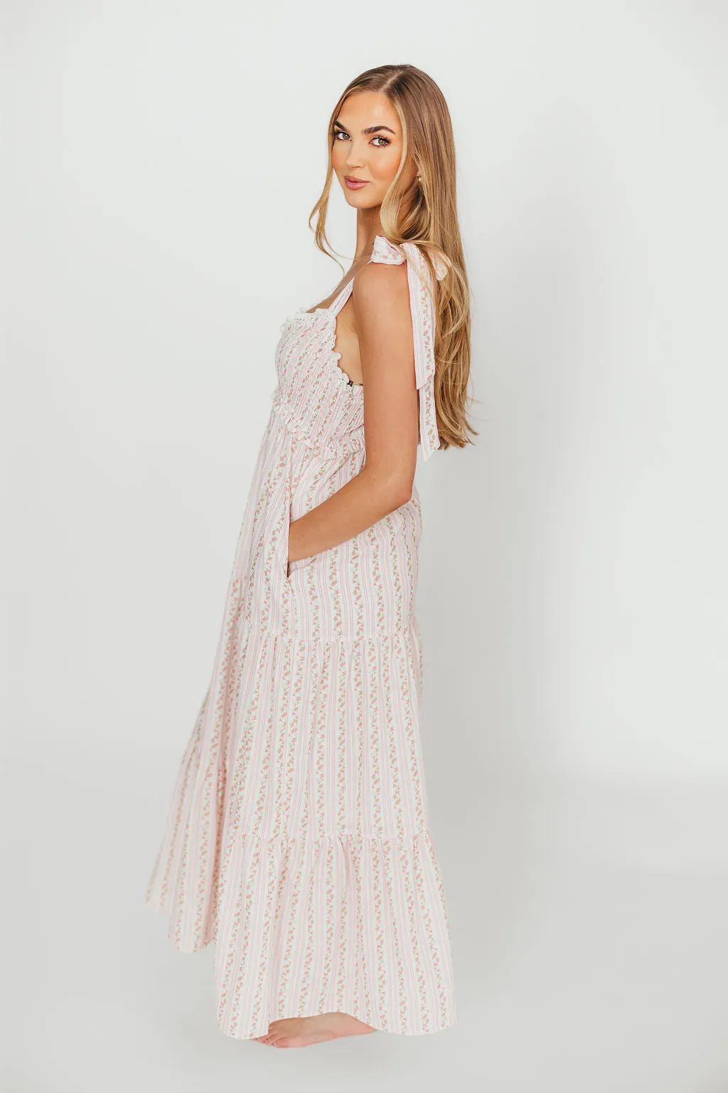 Vivienne Maxi Sundress in Ivory/Pink Floral sold by Worth Collective product image thumbnail 3