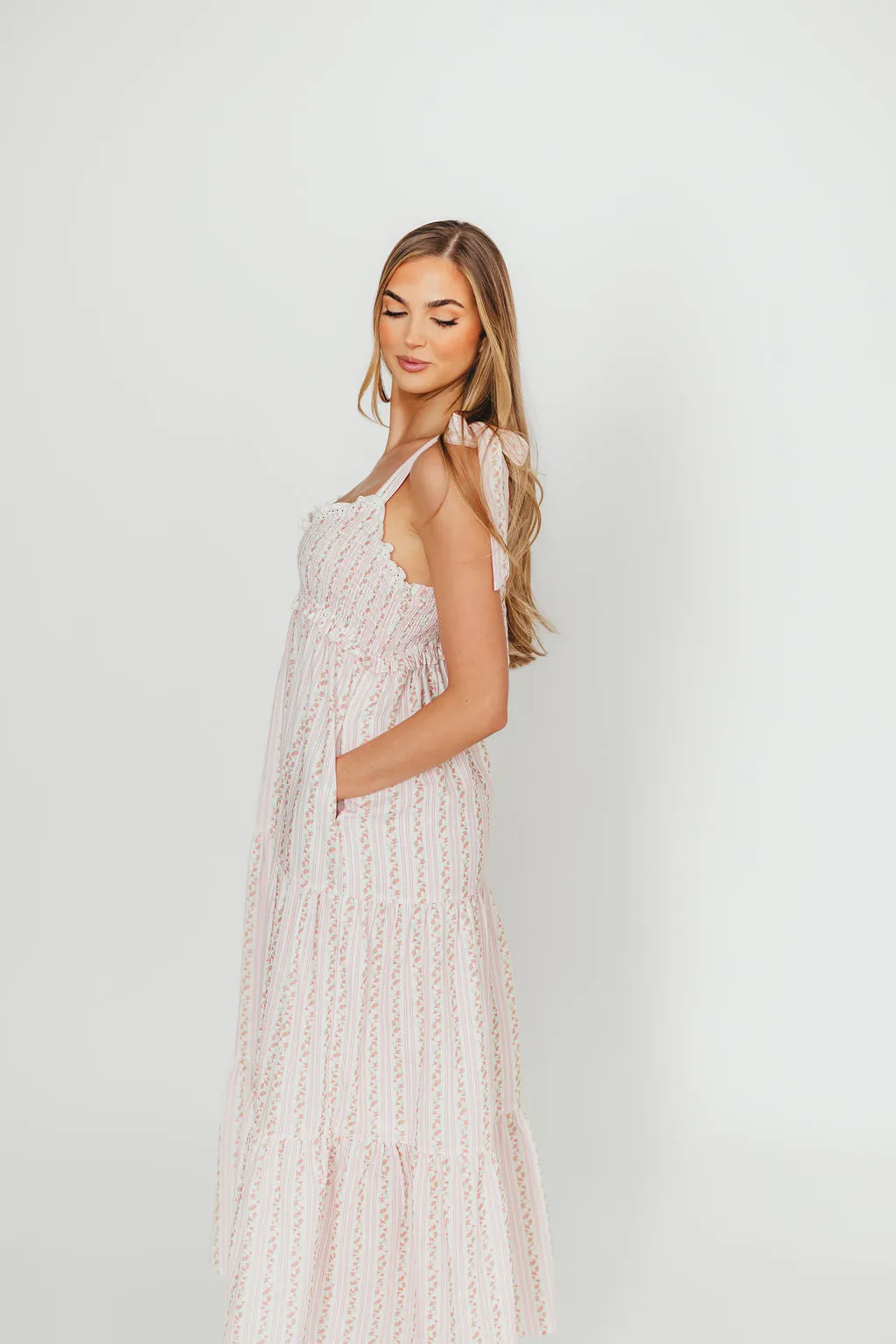 Vivienne Maxi Sundress in Ivory/Pink Floral sold by Worth Collective product image thumbnail 4