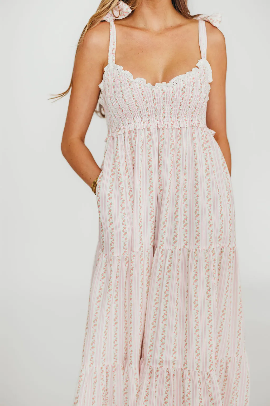 Vivienne Maxi Sundress in Ivory/Pink Floral sold by Worth Collective product image thumbnail 2