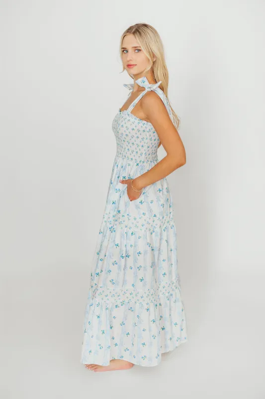 Kathryn Tie Shoulder Maxi Dress in Ivory/Blue Floral *Final-Sale* sold by Worth Collective