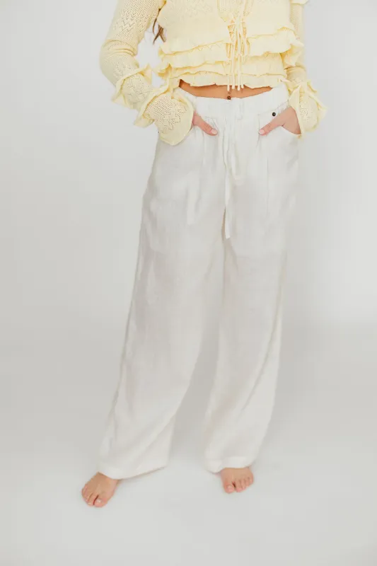 Jeanette 100% Linen Pants in White *Final-Sale* sold by Worth Collective