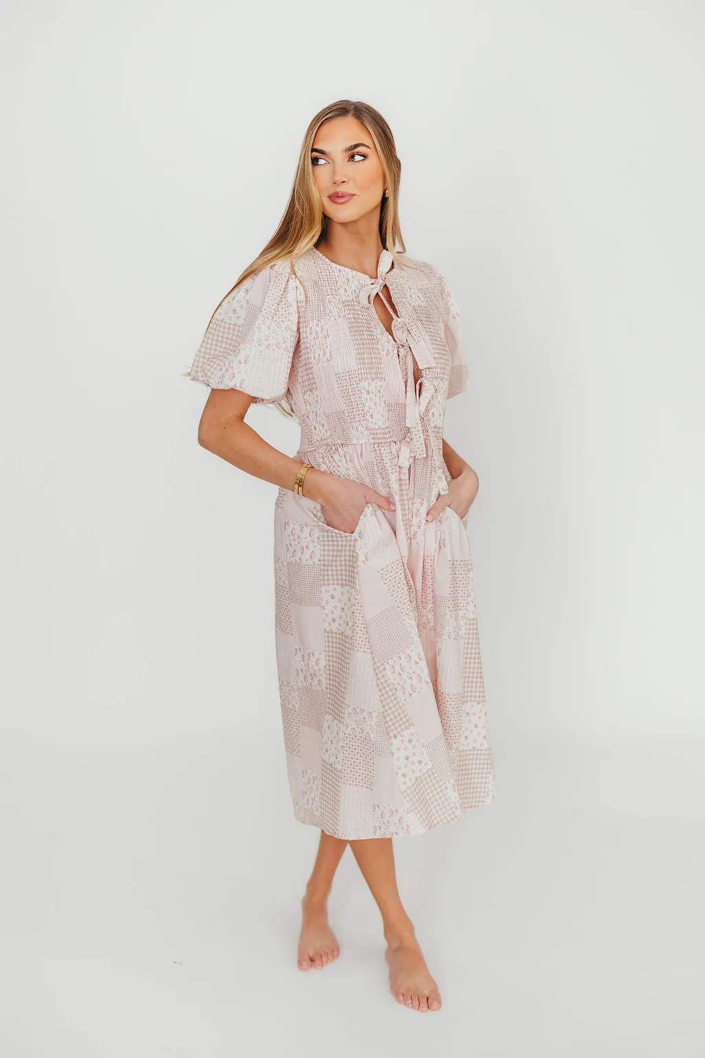 Tatum 100% Cotton Front Tie Midi Dress in Pink sold by Worth Collective product image thumbnail 5