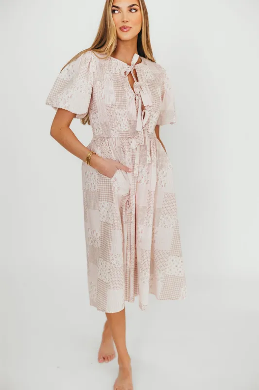 Tatum 100% Cotton Front Tie Midi Dress in Pink sold by Worth Collective