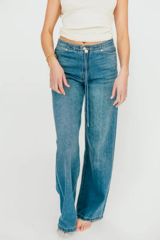 Jade Drawstring Wide Leg Jean in Baltic sold by Worth Collective