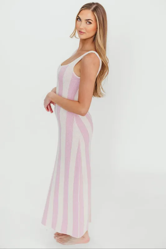 Gianna Striped Sweater Maxi Dress in Pink/Ivory sold by Worth Collective