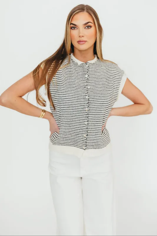 Arely Striped Sweater Vest Cardigan in Ivory/Black - Nursing Friendly sold by Worth Collective