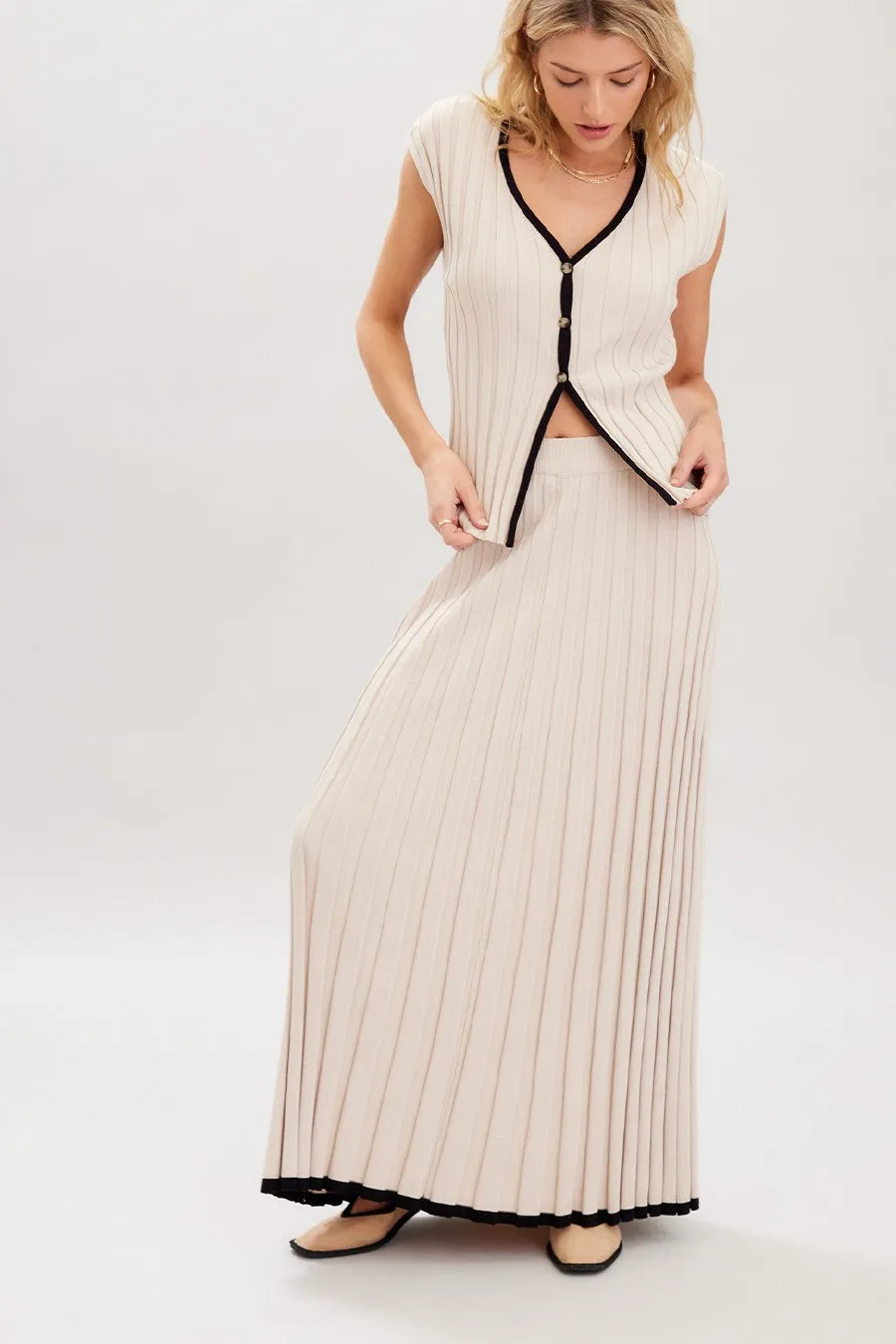 Arianna Contrast Knit Top and Maxi Skirt Set in Taupe/Black *Final-Sale* sold by Worth Collective product image thumbnail 5