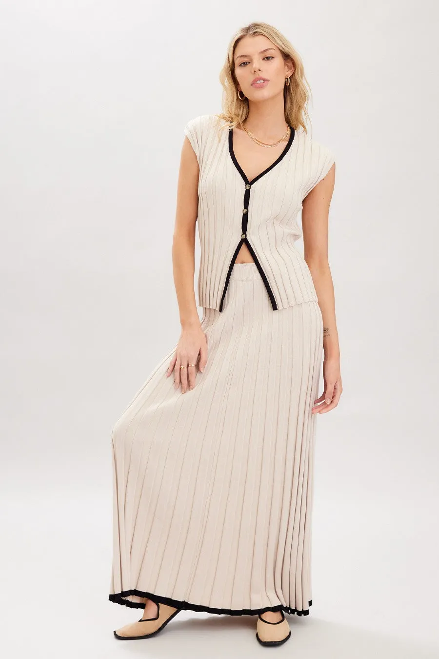 Arianna Contrast Knit Top and Maxi Skirt Set in Taupe/Black *Final-Sale* sold by Worth Collective product image thumbnail 3