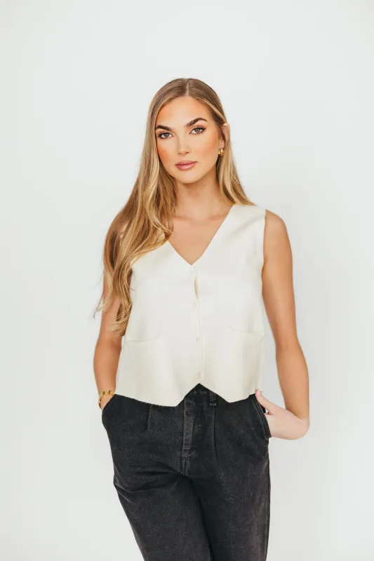 Kit Knit Vest in Ivory sold by Worth Collective