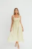 Raya Ruffle Trim Midi Dress in Yellow Floral sold by Worth Collective
