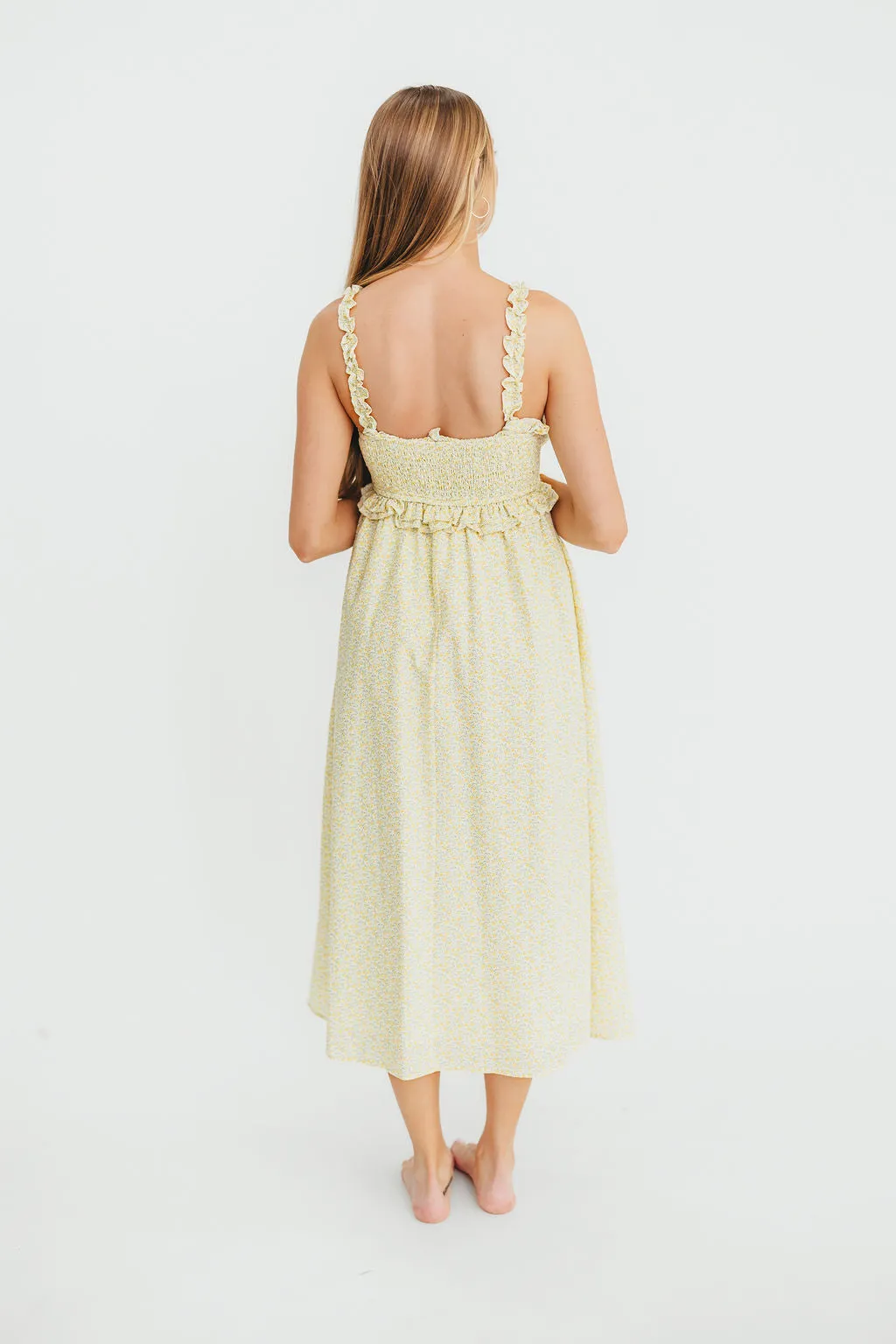 Raya Ruffle Trim Midi Dress in Yellow Floral sold by Worth Collective product image thumbnail 5