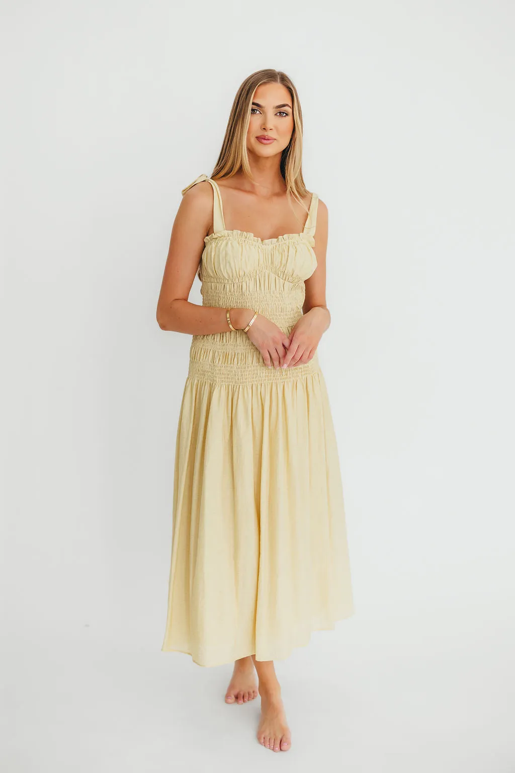 Della Adjustable Tie Midi Dress in Yellow *Final-Sale* sold by Worth Collective product image thumbnail 2