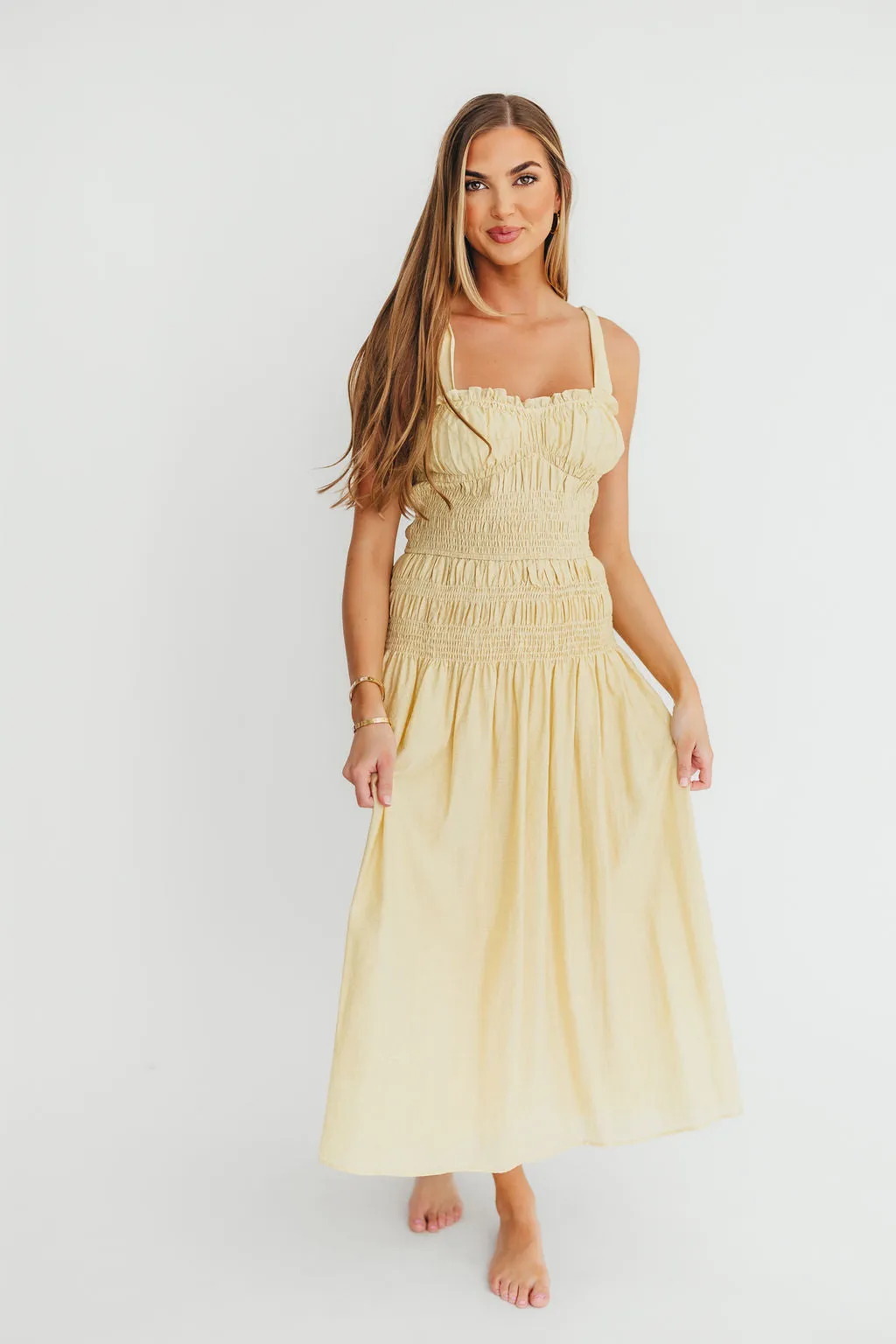 Della Adjustable Tie Midi Dress in Yellow *Final-Sale* sold by Worth Collective product image thumbnail 5