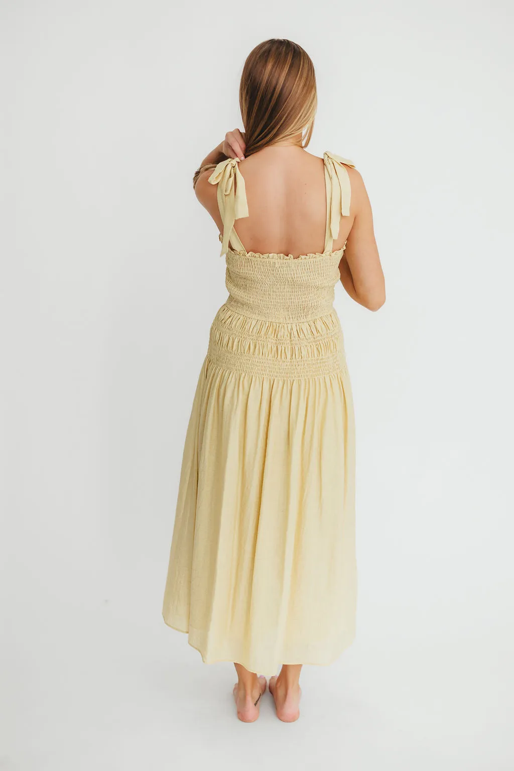 Della Adjustable Tie Midi Dress in Yellow *Final-Sale* sold by Worth Collective product image thumbnail 4