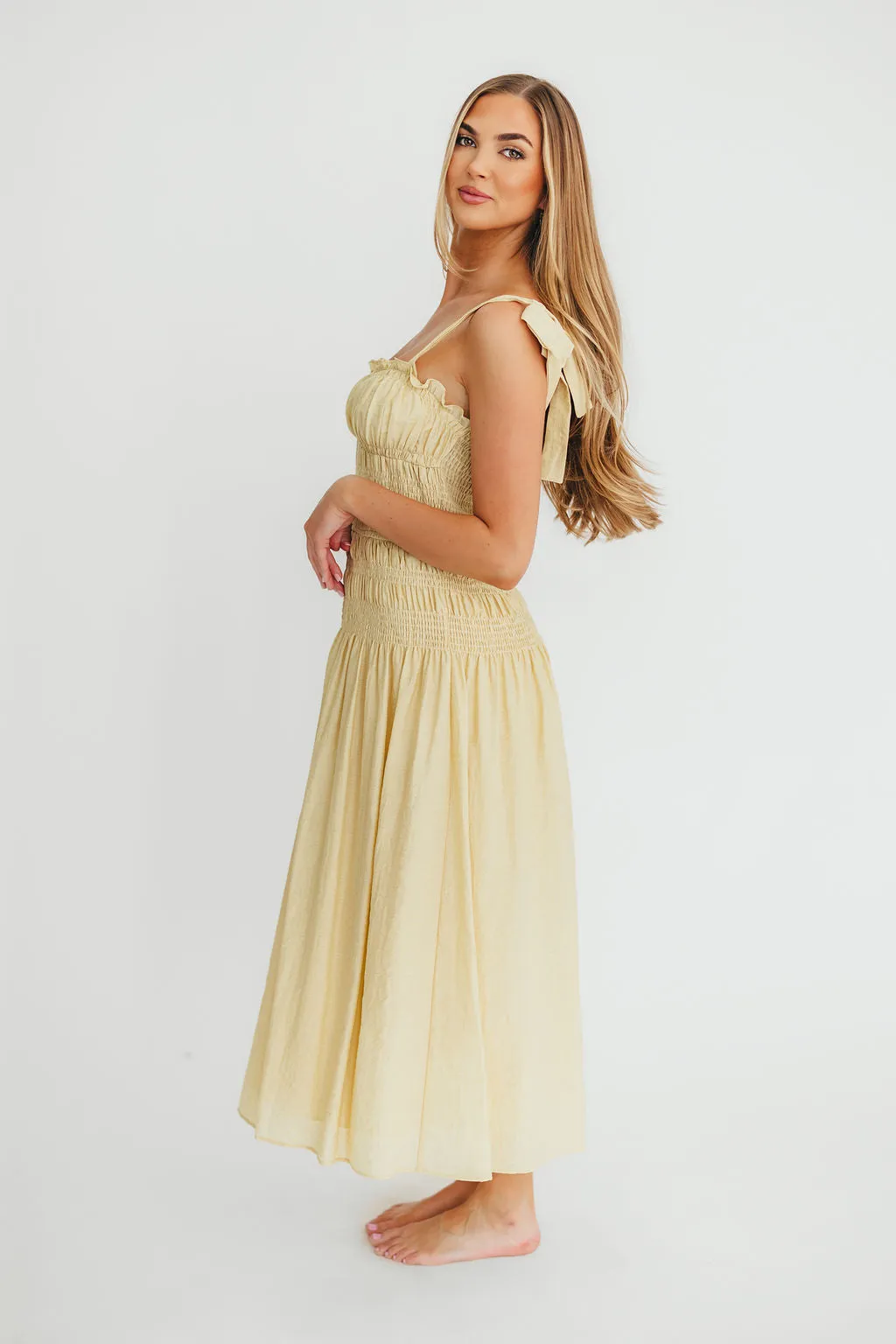 Della Adjustable Tie Midi Dress in Yellow *Final-Sale* sold by Worth Collective product image thumbnail 3