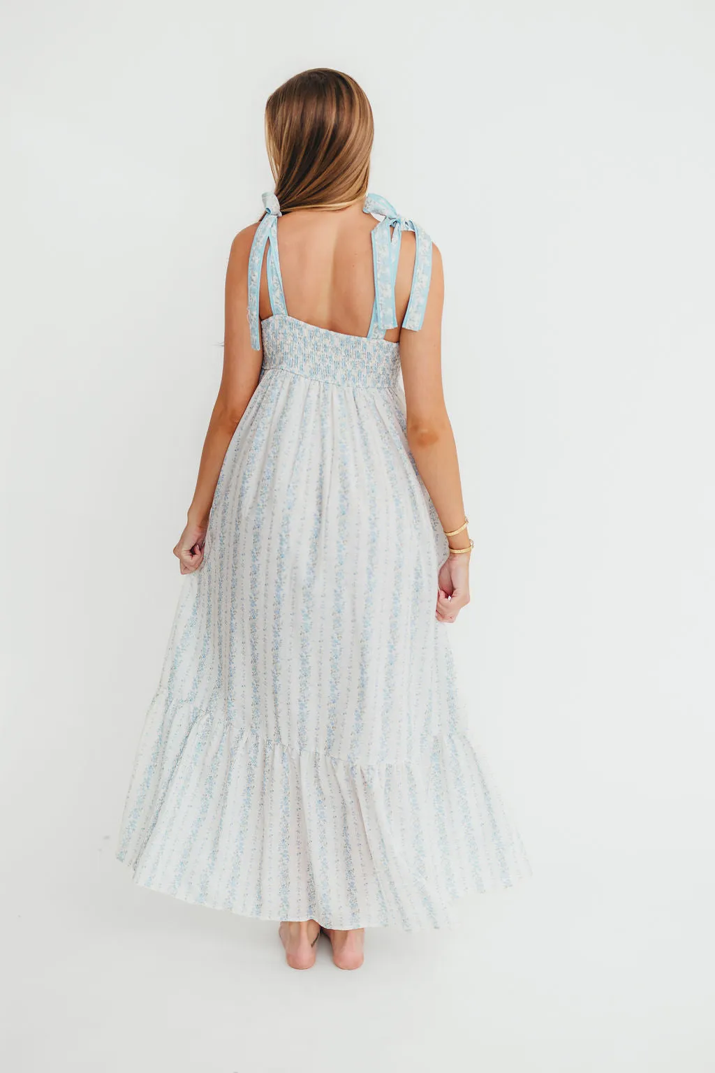 Kelly Adjustable Tie Maxi Dress in French Blue Floral sold by Worth Collective product image thumbnail 3