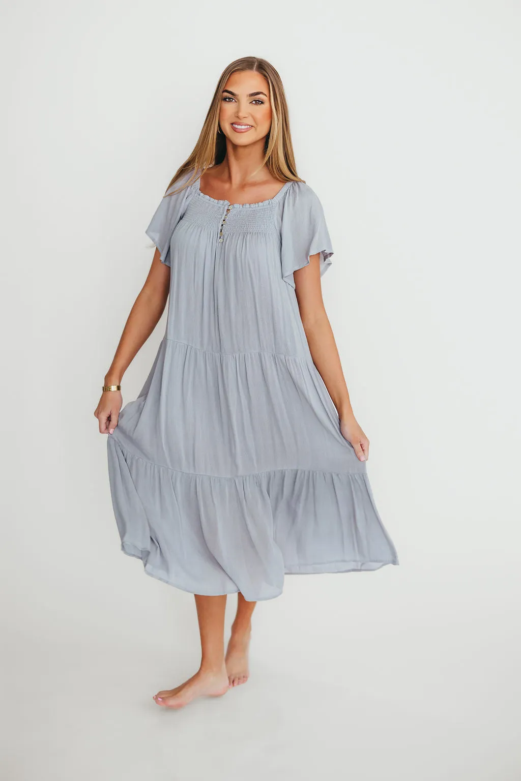 Eloise Flutter Sleeve Midi Dress in Slate sold by Worth Collective product image thumbnail 3