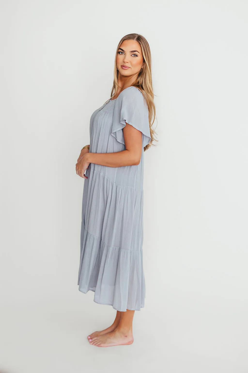 Eloise Flutter Sleeve Midi Dress in Slate sold by Worth Collective product image thumbnail 5
