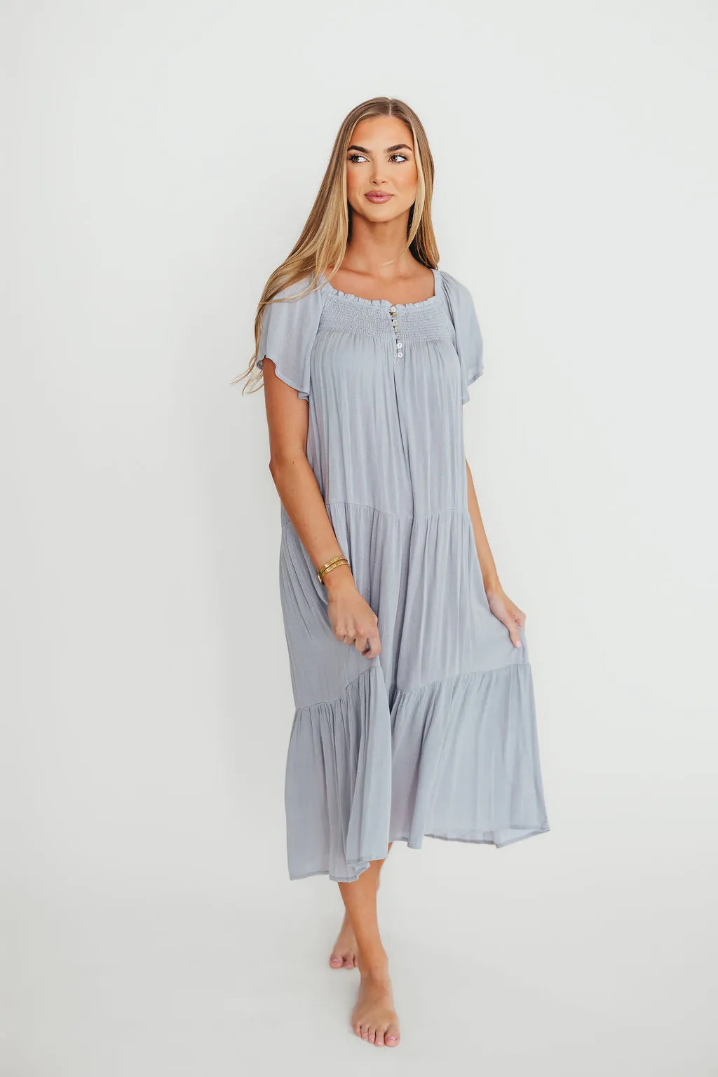 Eloise Flutter Sleeve Midi Dress in Slate sold by Worth Collective product image thumbnail 2