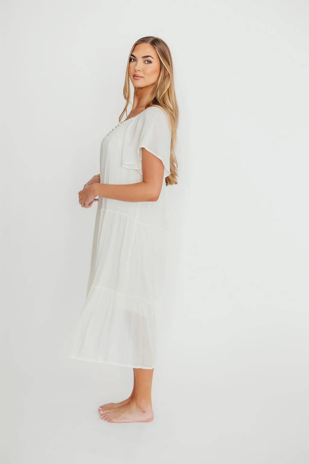 Eloise Flutter Sleeve Midi Dress in Off-White sold by Worth Collective product image thumbnail 4