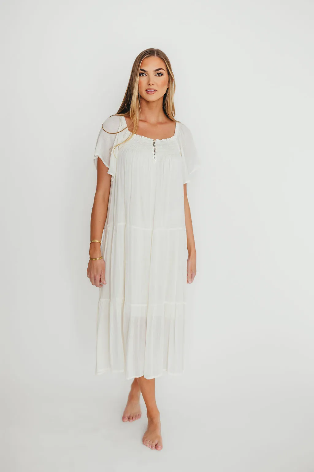 Eloise Flutter Sleeve Midi Dress in Off-White sold by Worth Collective product image thumbnail 3