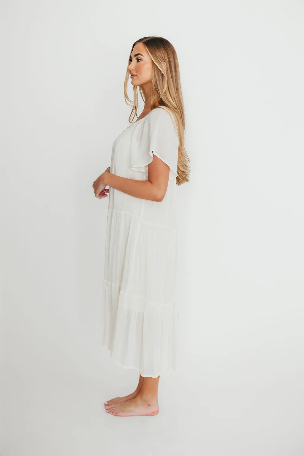 Eloise Flutter Sleeve Midi Dress in Off-White sold by Worth Collective product image thumbnail 5