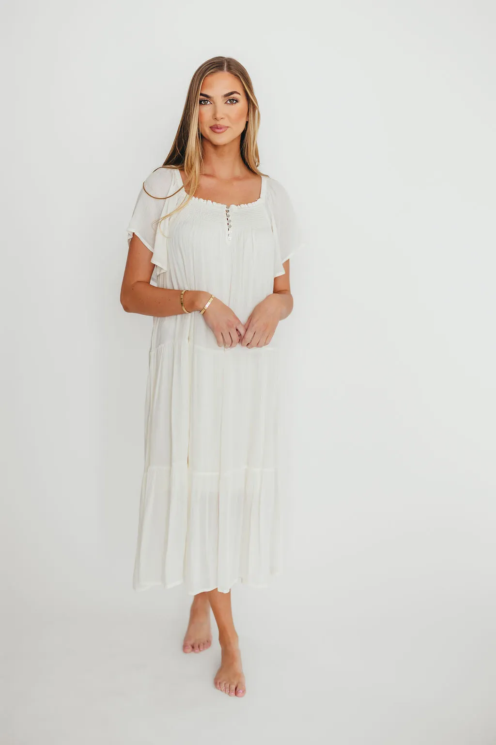 Eloise Flutter Sleeve Midi Dress in Off-White sold by Worth Collective product image thumbnail 2