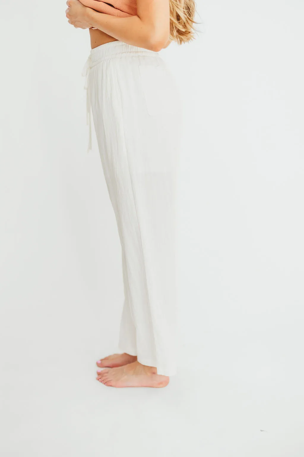 June Double Drawstring Detail Wide Leg Pants in White *Final-Sale* sold by Worth Collective product image thumbnail 3