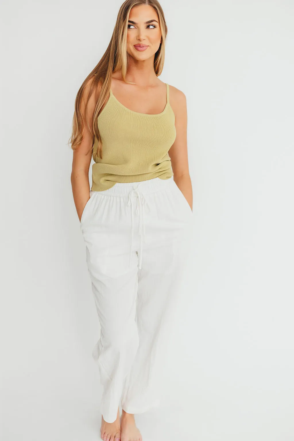 June Double Drawstring Detail Wide Leg Pants in White *Final-Sale* sold by Worth Collective