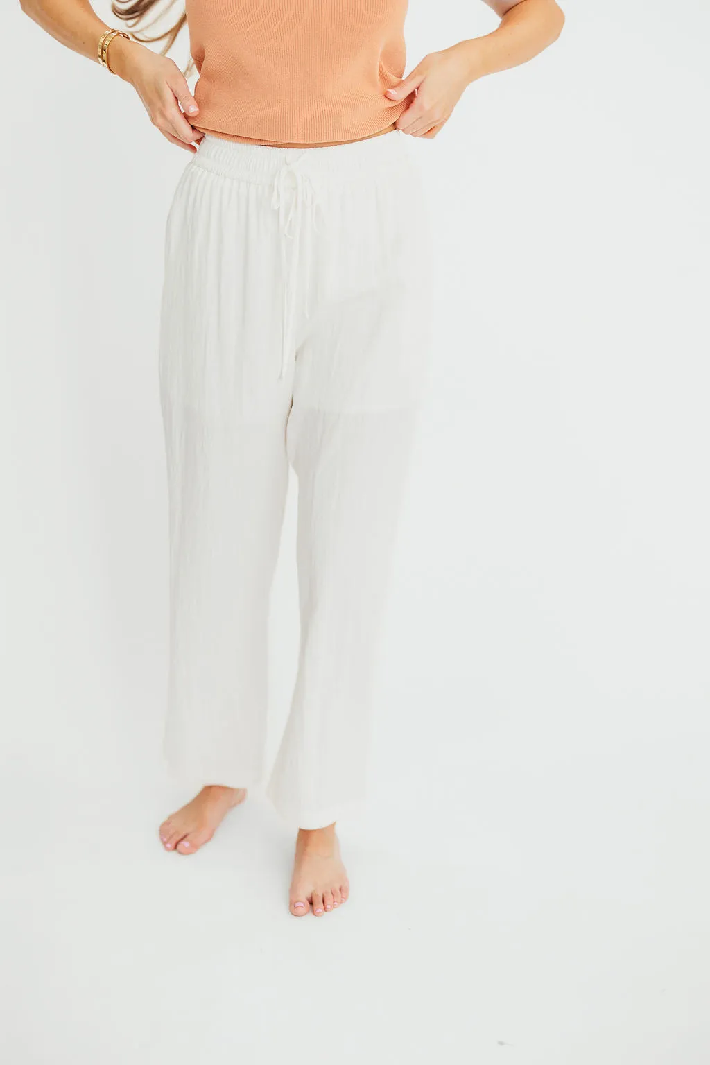 June Double Drawstring Detail Wide Leg Pants in White *Final-Sale* sold by Worth Collective product image thumbnail 2