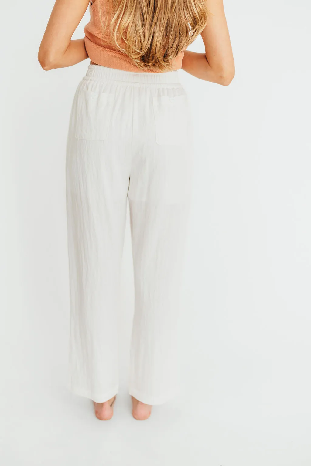 June Double Drawstring Detail Wide Leg Pants in White *Final-Sale* sold by Worth Collective product image thumbnail 4