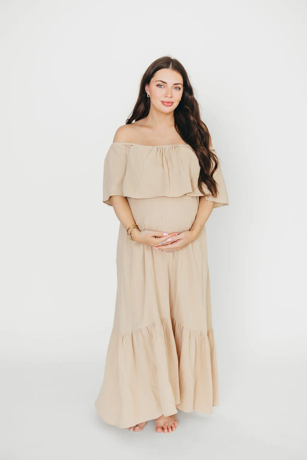 Josie 100% Cotton Maxi Dress in Beige - Bump & Nursing Friendly *Final-Sale* sold by Worth Collective product image thumbnail 2