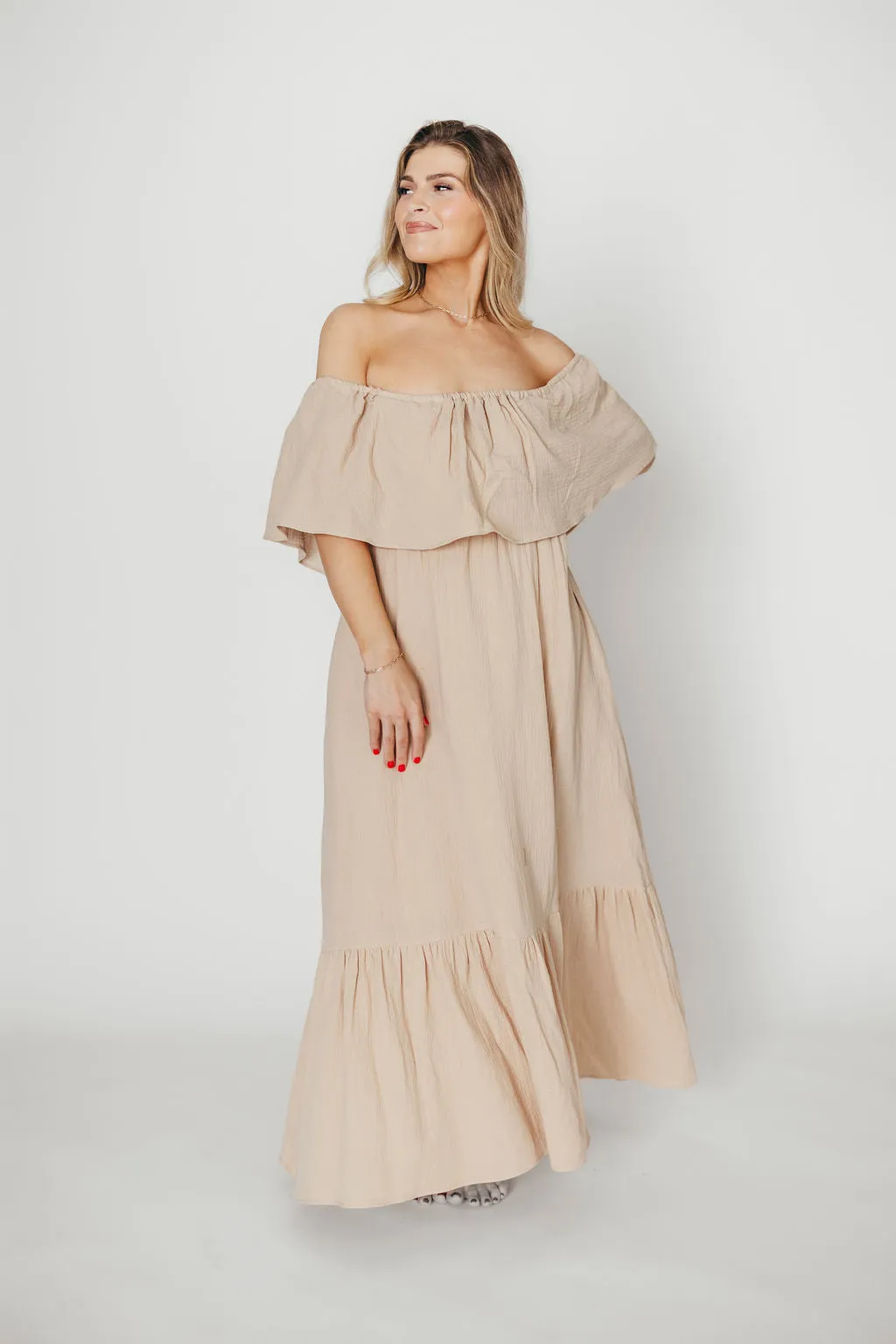 Josie 100% Cotton Maxi Dress in Beige - Bump & Nursing Friendly *Final-Sale* sold by Worth Collective product image thumbnail 3