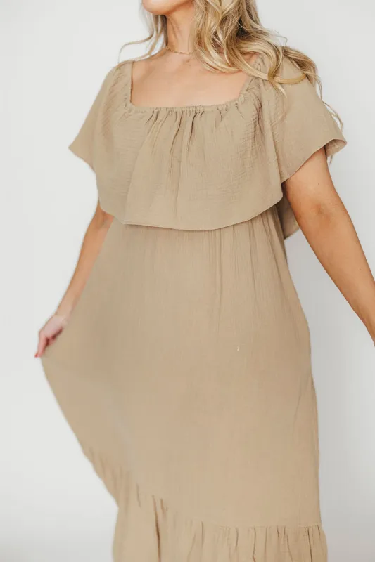 Josie 100% Cotton Maxi Dress in Khaki sold by Worth Collective