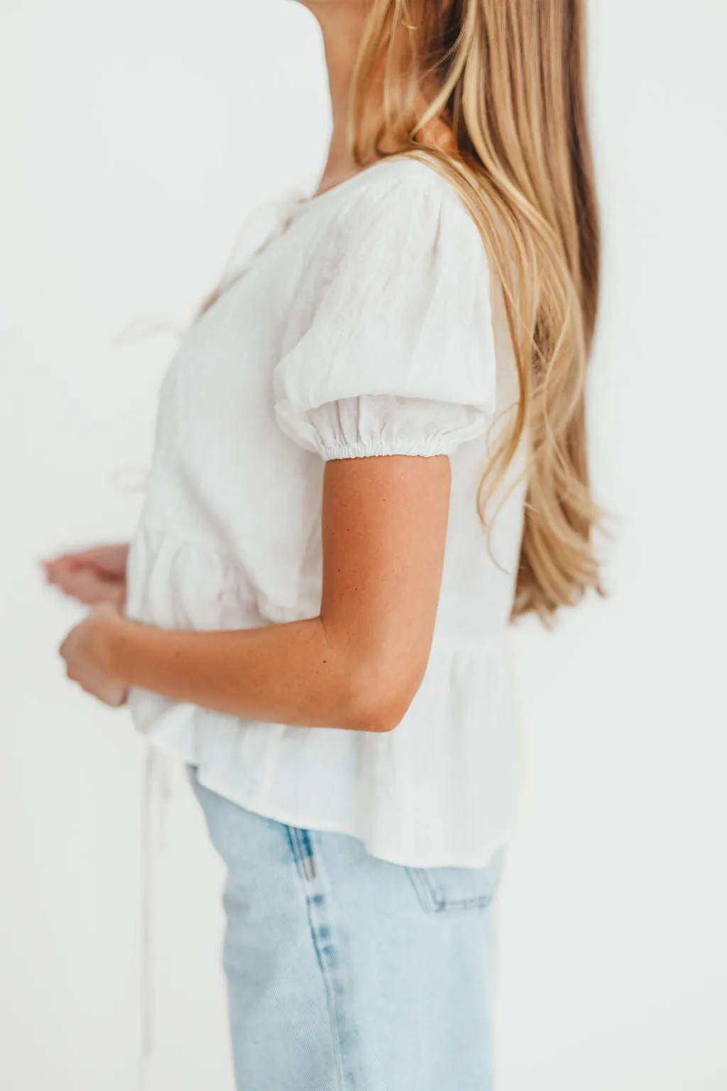 Mylie 100% Linen Woven Tie Top in Off-White sold by Worth Collective product image thumbnail 3