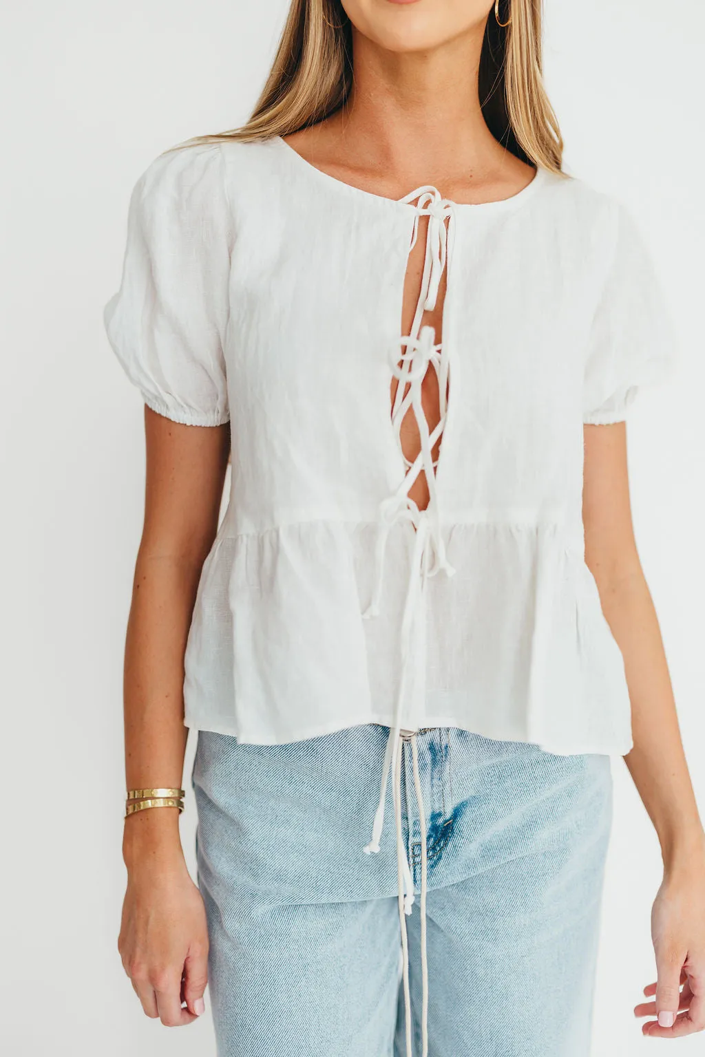 Mylie 100% Linen Woven Tie Top in Off-White sold by Worth Collective product image thumbnail 2