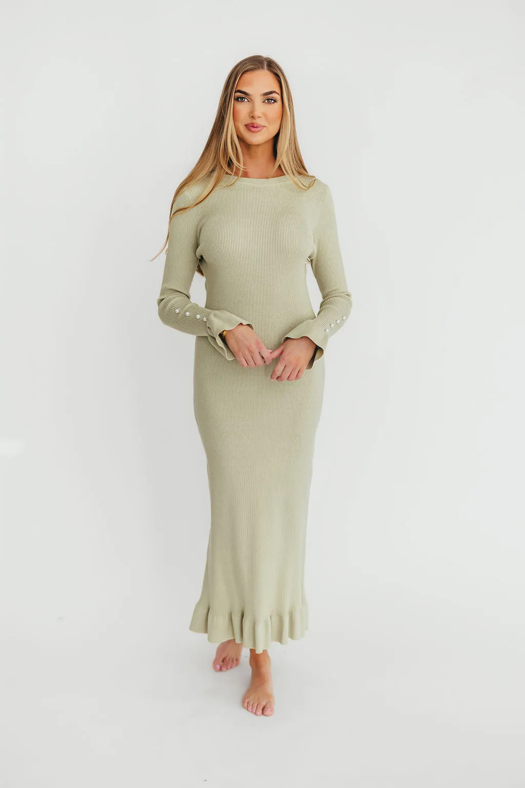 Mason Bow Tie Sweater Maxi Dress in Sage sold by Worth Collective product image thumbnail 3