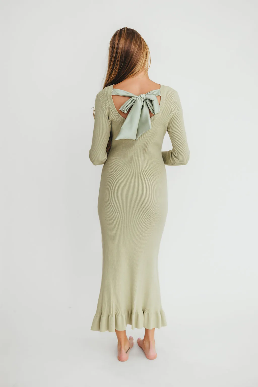 Mason Bow Tie Sweater Maxi Dress in Sage sold by Worth Collective product image thumbnail 5