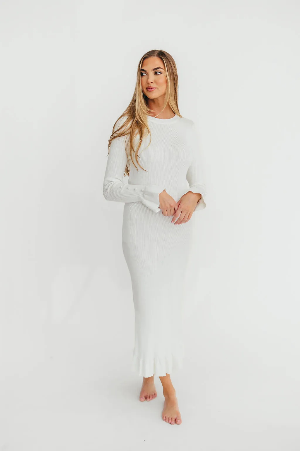 Mason Bow Tie Sweater Maxi Dress in Ivory sold by Worth Collective product image thumbnail 2