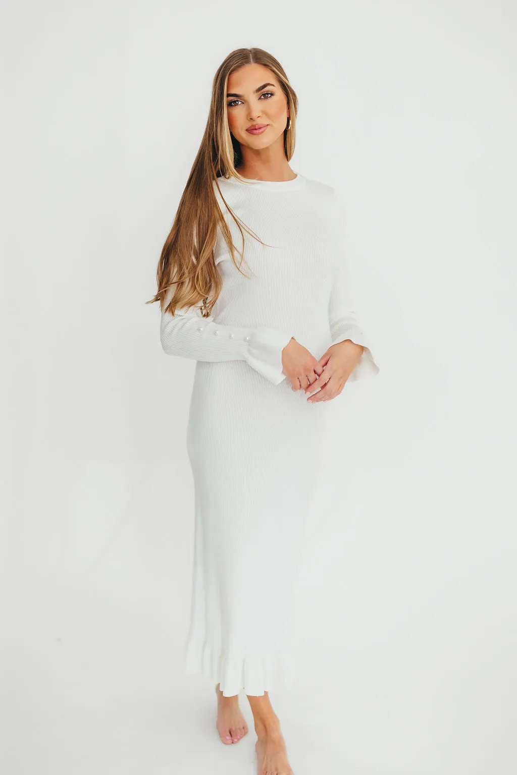 Mason Bow Tie Sweater Maxi Dress in Ivory sold by Worth Collective