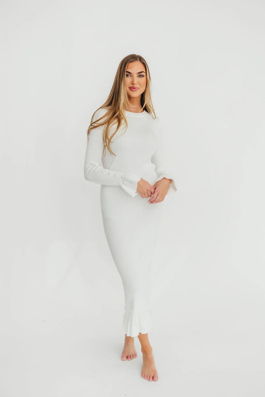 Mason Bow Tie Sweater Maxi Dress in Ivory sold by Worth Collective product image thumbnail 5