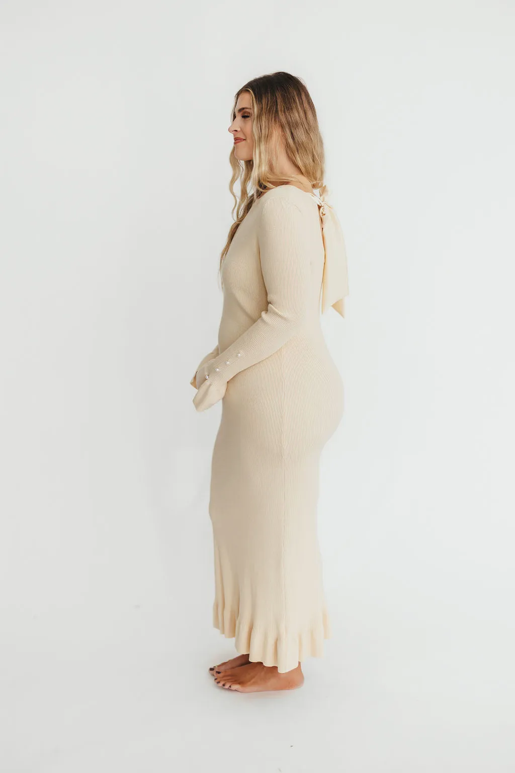 Mason Bow Tie Sweater Maxi Dress in Butter Cream sold by Worth Collective product image thumbnail 2
