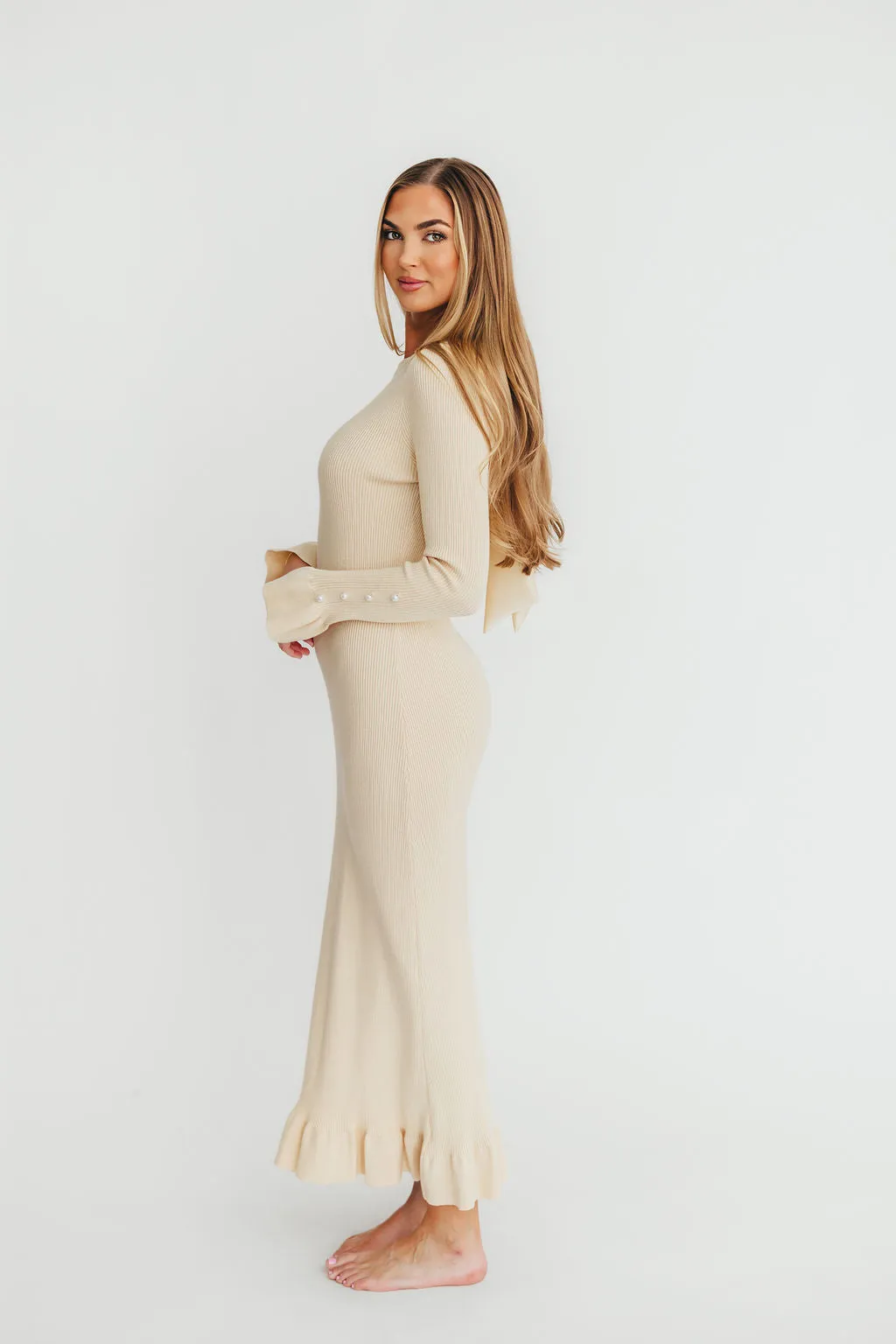 Mason Bow Tie Sweater Maxi Dress in Butter Cream sold by Worth Collective product image thumbnail 4