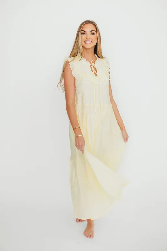 Brynn Ruffle Tiered Midi Dress in Ecru sold by Worth Collective