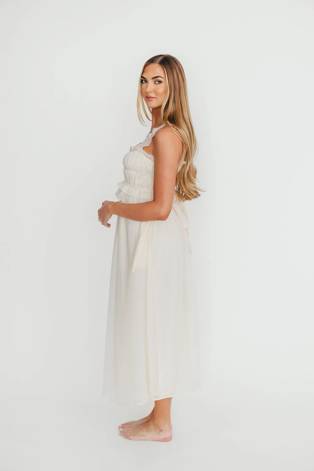 Demi Ruffle Midi Dress in Ecru sold by Worth Collective product image thumbnail 3