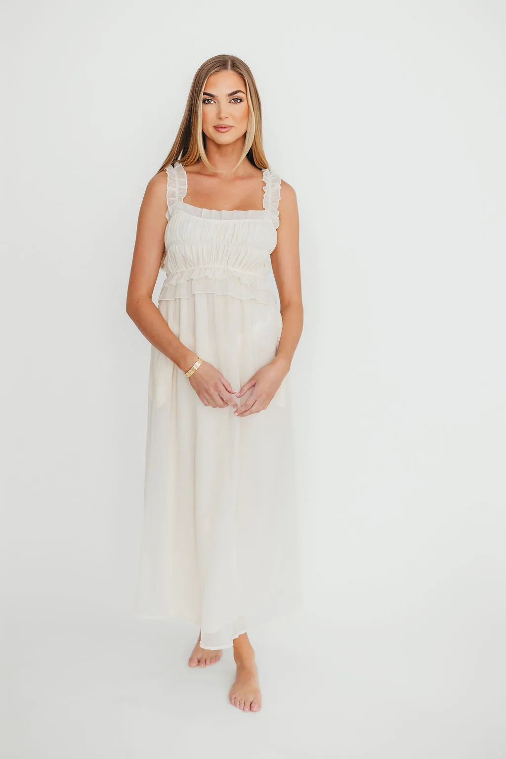 Demi Ruffle Midi Dress in Ecru sold by Worth Collective product image thumbnail 2